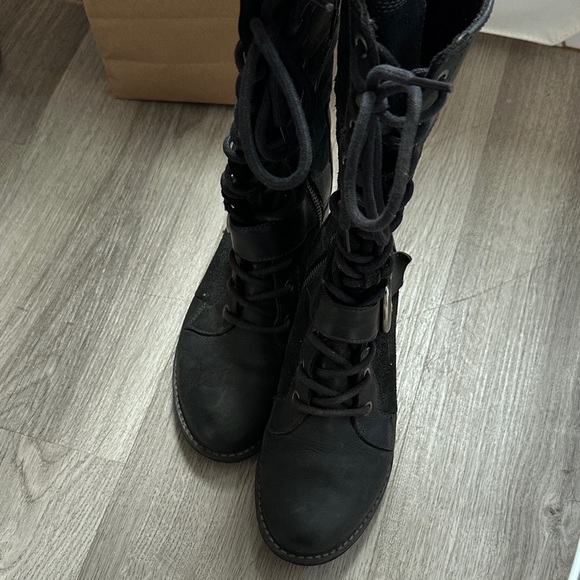 Timberland Black Mid Calf Boots Lace Up Size 6 - Picture 1 of 7